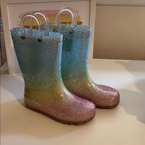 Rainbow sparkle rain boots